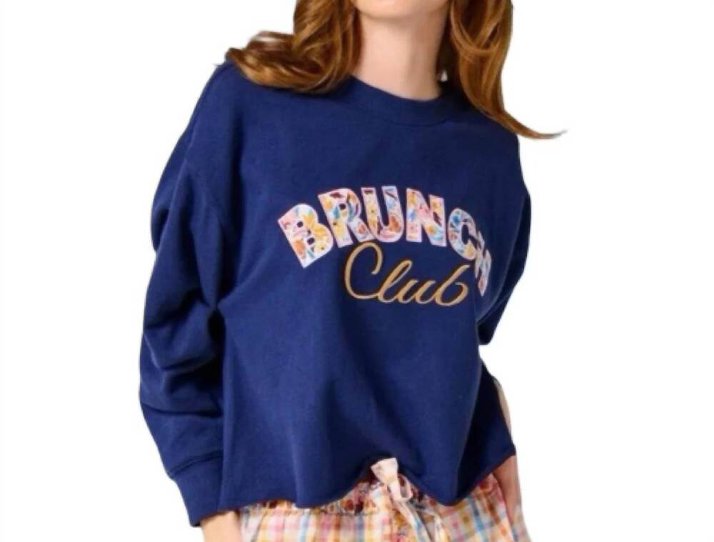 NEW SHIRALEAH "brunch club" lounge sweatshirt in navy